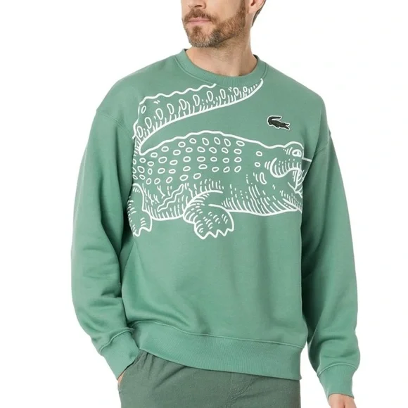 NWOT Lacoste Men’s Round Neck Loose Fit Croc Print Jogger Sweatshirt Size M - Picture 1 of 13
